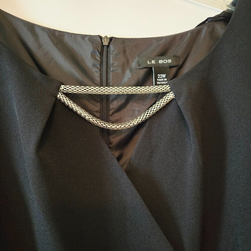 Le Bos Black Sleeveless Midi Dress Silver Front Chain Accent Plus Sz 22W - Picture 4 of 16